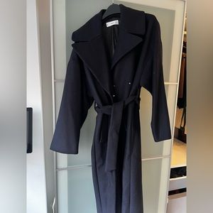 Mango Navy XS wide lapel wool-blend coat